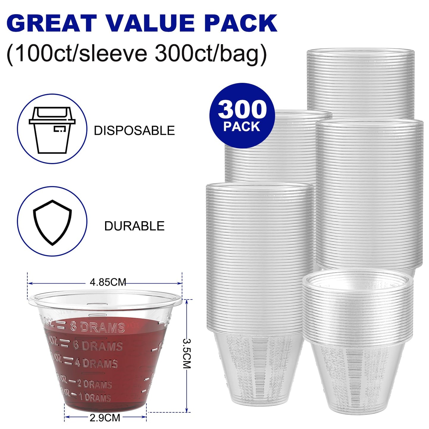 ReliMedPro Disposable Medicine Cups Graduated, pack of 300, 1 oz (30ml) Small Plastic Measuring Cup for Liquid Medication, Paint, Epoxy, Pill and Resin