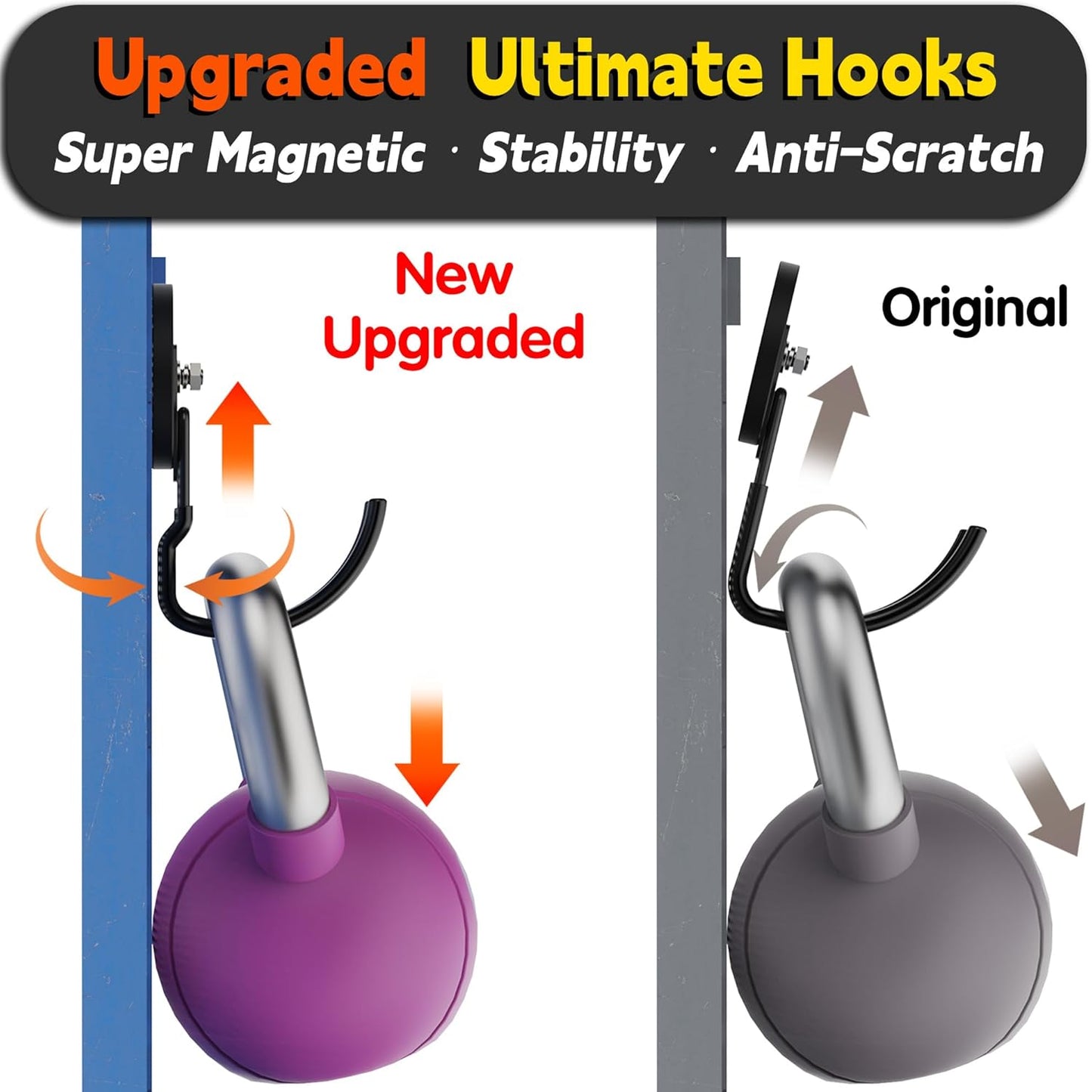 ULIBERMAGNET Extra Large Magnetic Hooks - Heavy Duty 2 Pack for Garage, RV & Tool Shed (Black, 3.46 Inch)
