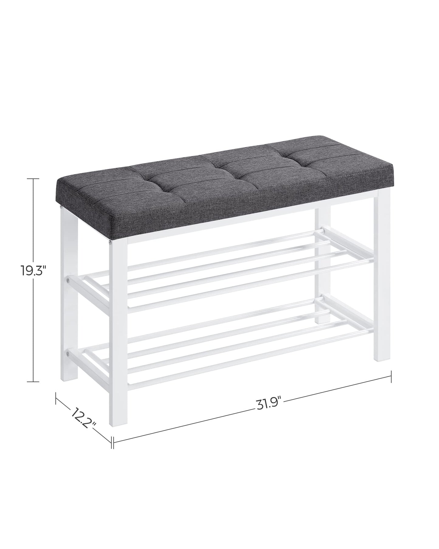 SONGMICS Shoe Bench, Storage Bench, Entryway Bench with Cushion, Shoe Shelf with Seat, Space-Saving, Modern Style, for Living Room, Bedroom, Hallway, Dark Gray and Cloud White ULBS057W01