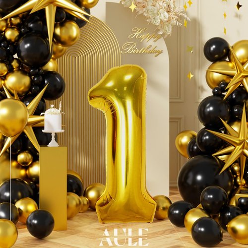 AULE 40 Inch Big Gold 1 Balloon Number Large Foil Helium Number Balloons 0-9 Jumbo Giant Happy 1st Birthday Party Decorations for Boy or Girl Huge Mylar Anniversary Party Supplies