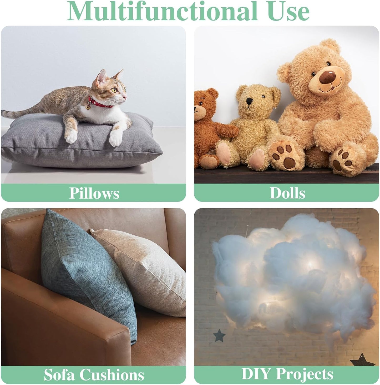 Skiennix Premium Polyester Fiber Stuffing - 2.2 LB | Machine Washable, Ideal for Stuffed Animals & Pillows