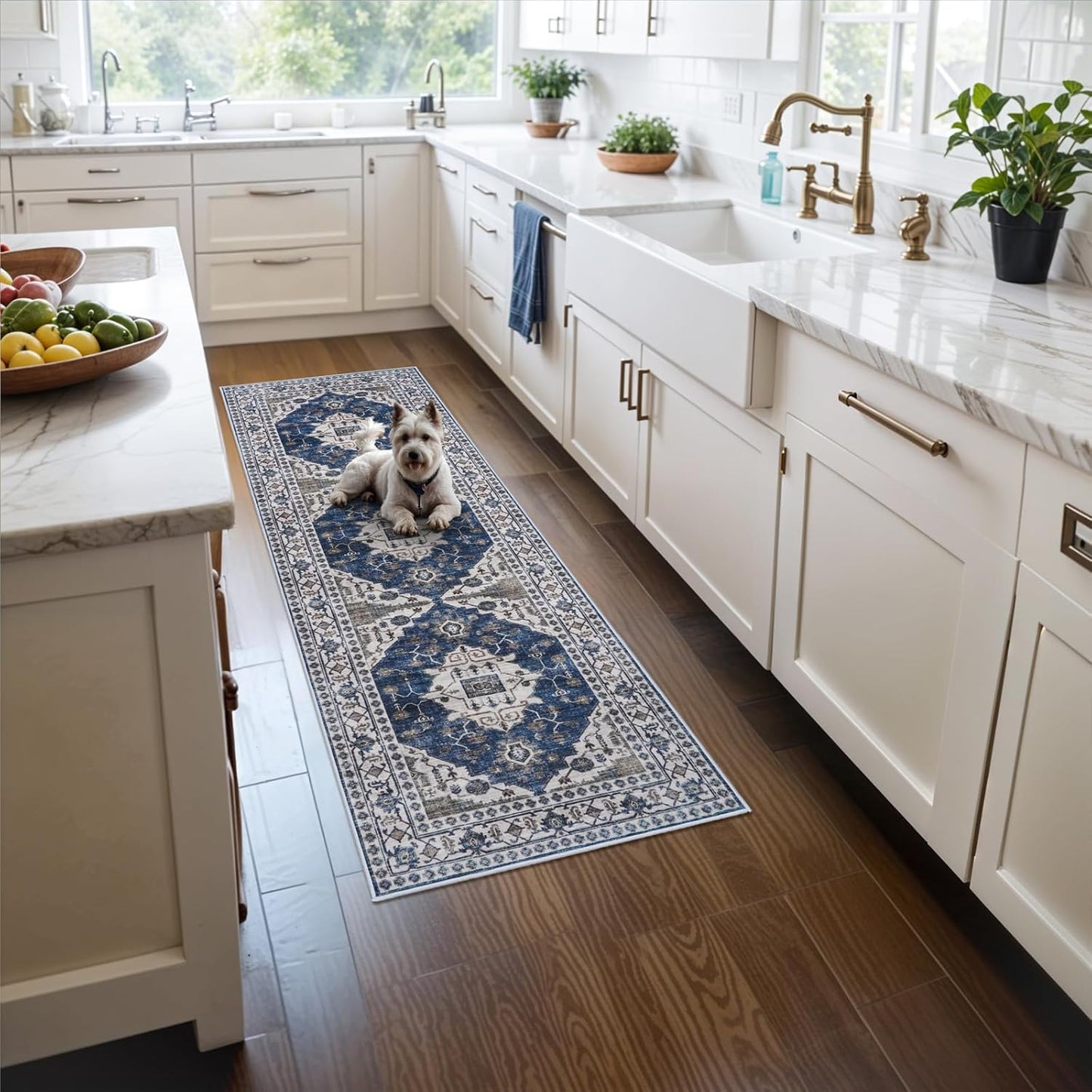 Skiennix 2x5 Washable Hallway Runner Rug - Ultra Soft Non-Slip Water-Resistant Carpet | Blue