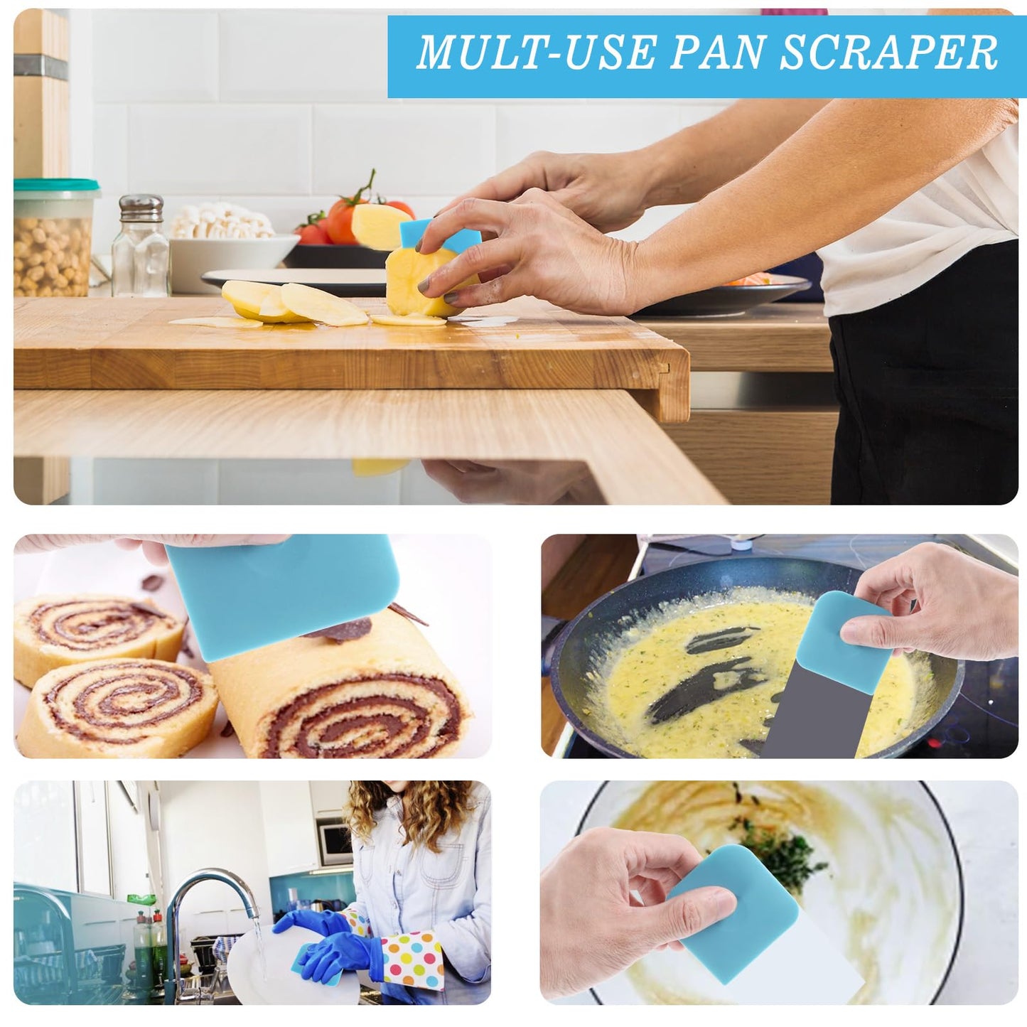 Ptwola 8 Pcs Pan Dish Scraper Tool Pot Food Scraper Non-Scratch Scrapers Nylon Non-Slip High Heat Resistant Cast Iron Cleaning Scrapers for Multifunctional Kitchen Grease Burnt Food