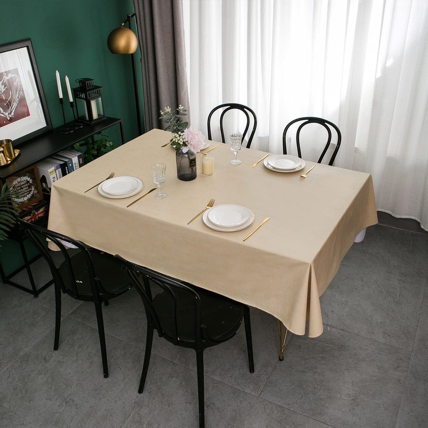 LIBERECOO Vinyl Tablecloth with Flannel Backing, Champagne, Waterproof, Stain-Resistant, Easy-Clean Table Cover for Dining, Kitchen, and Outdoor Use, 60" x 84" Rectangle