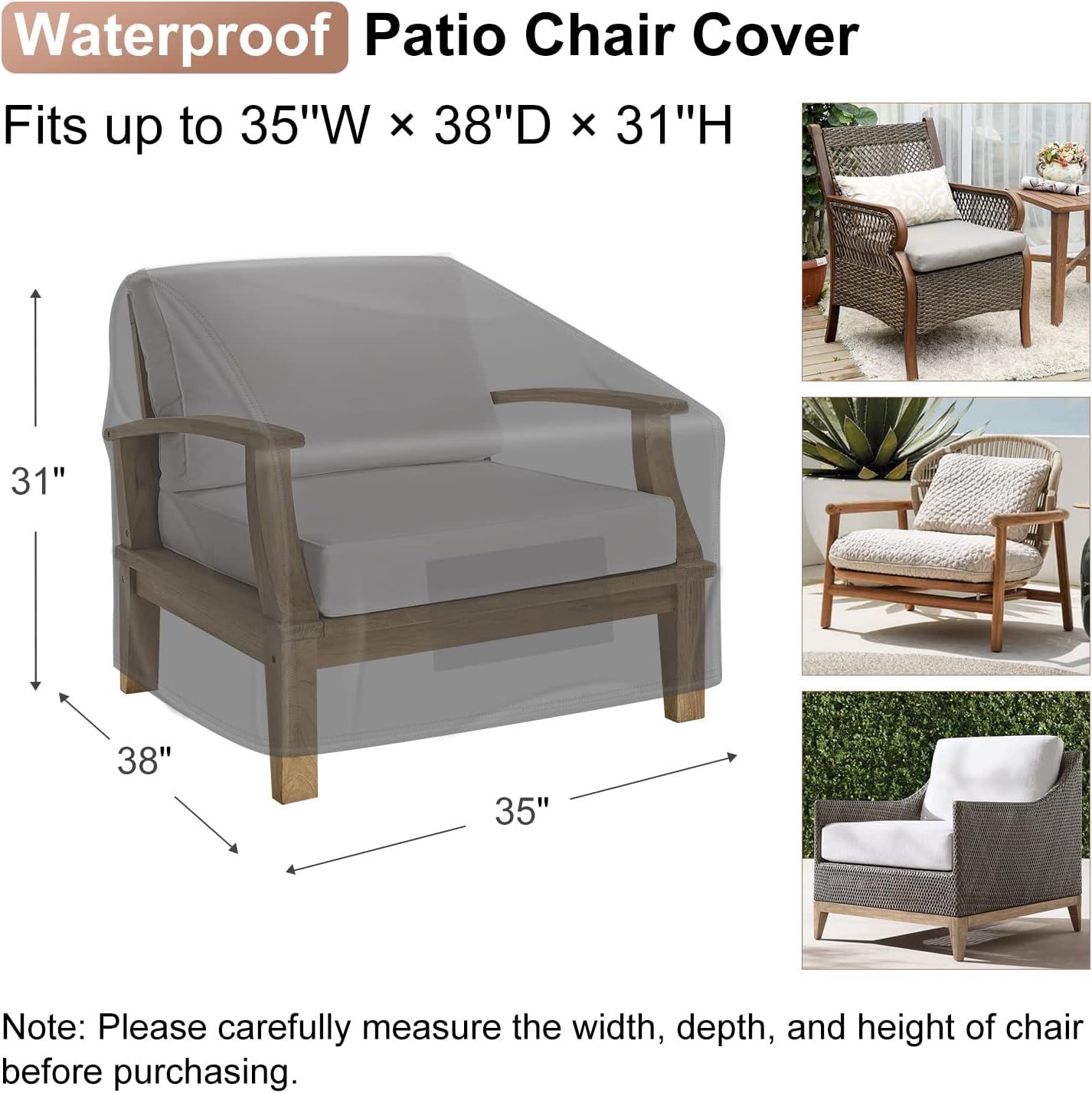 Mrrihand Waterproof Patio Chair Covers - Heavy Duty Lounge Deep Seat Protection | 35" W x 38" D x 31" H - 2 Pack