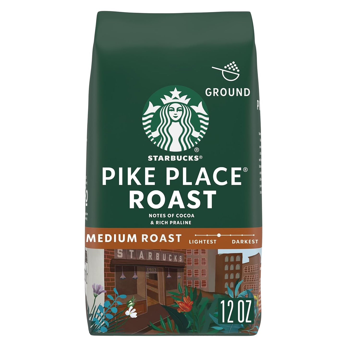 Starbucks Ground Coffee - Medium Roast Pike Place Roast for Hot or Iced Coffee | 12 oz