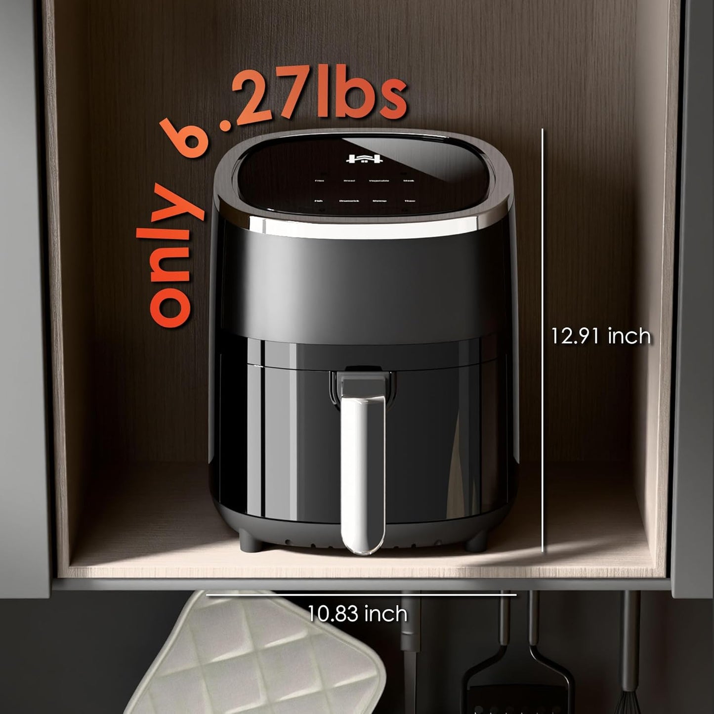 Skiennix 9-in-1 Compact Air Fryer - Smart Digital Touchscreen, 4QT, Dishwasher Safe, Less Oil Cooking