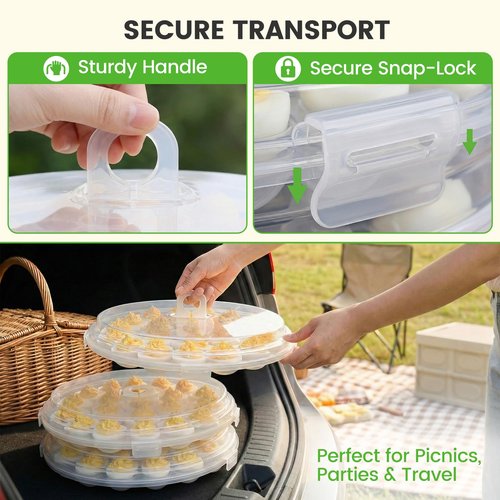 HAKSEN Deviled Egg Containers with Lid, 3PCS Deviled Egg Platter Carrier Holder Trays with 66 Slots for Party and Home Kitchen, Clear