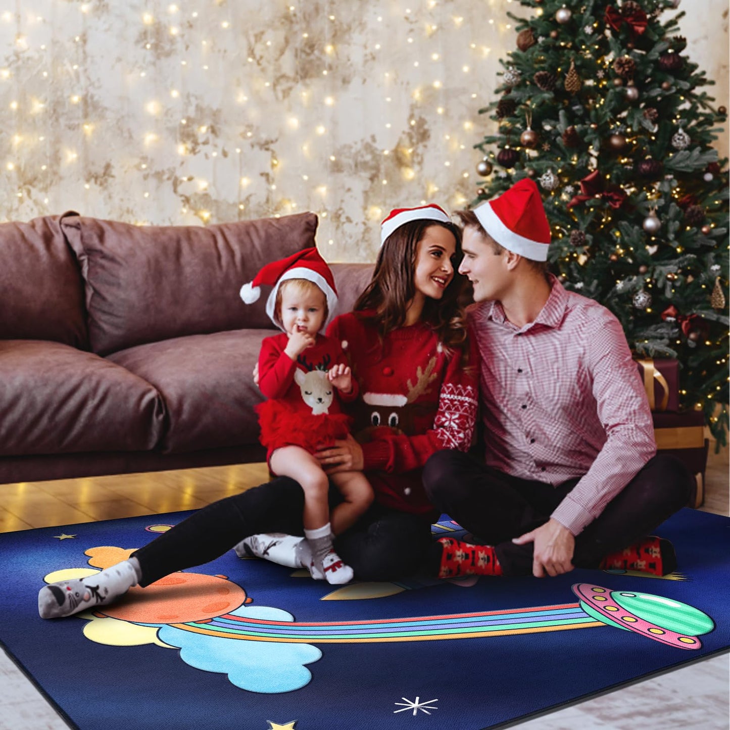 Space Rockets Rug for Kids Room Solar System Area Rugs for Boys Bedroom Kids Rugs for Playroom Space Planet Theme Rug Living Room Dining Room Decor 48x72 inch