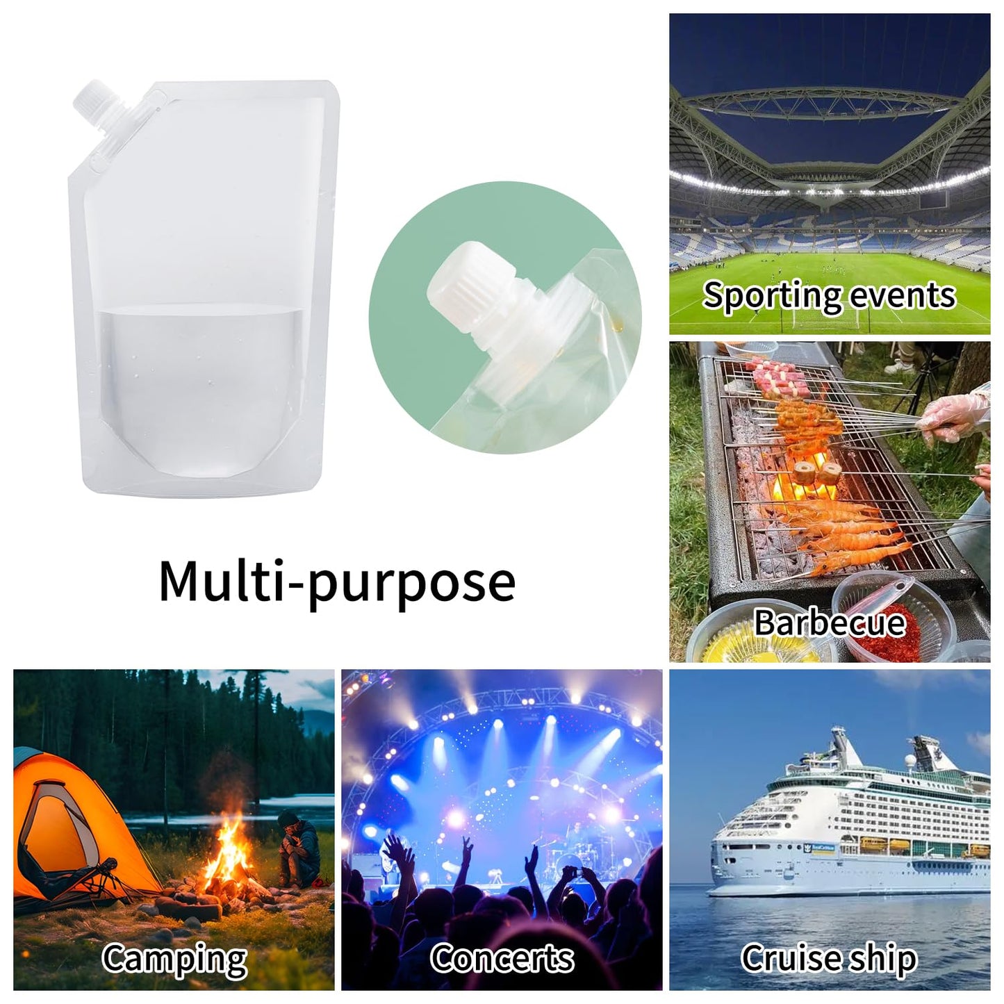 OHJJCCHO Plastic Flasks, Reusable Juice Bags, Leak-Proof, BPA-Free for Travel, Outdoor Sports, Concerts, Events(8OZx6-16OZx6-32OZx4)
