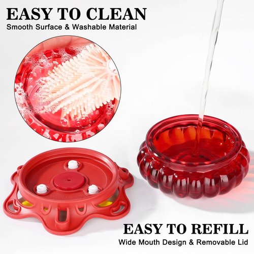 Fchstaer Glass Hummingbird Feeders - Set of 2 with Bee Guard Ports | 3.4oz Red Outdoor Decor
