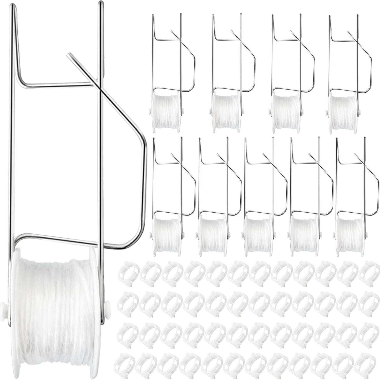 Skiennix Greenhouse Trellising Kit - 10 Tomato Hooks & 100 Support Clips | Durable Metal & Nylon, White