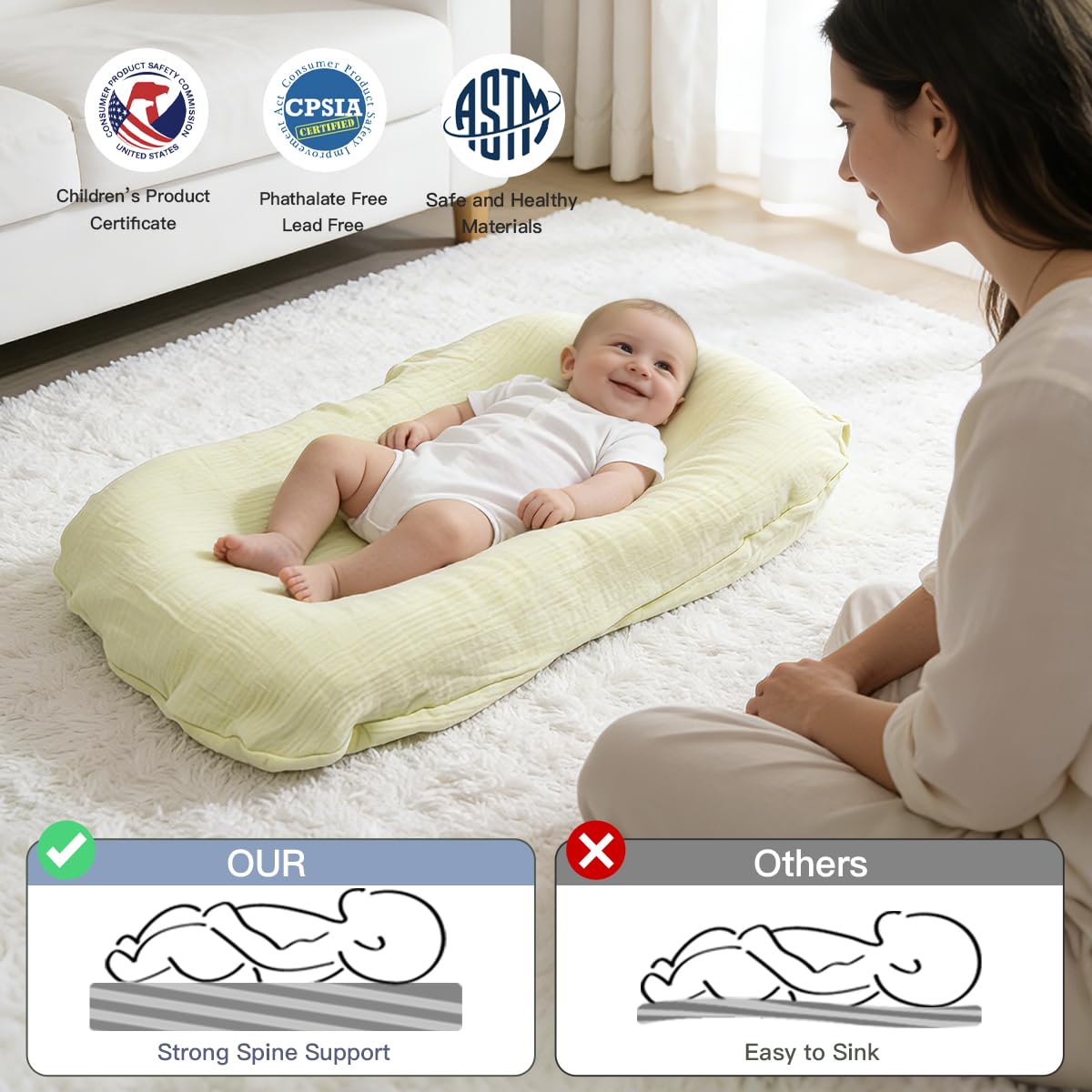 Kelly Infant Support Cushion - Portable Tummy Time Mat for Newborns 0-24 Months | Soft Cotton Design