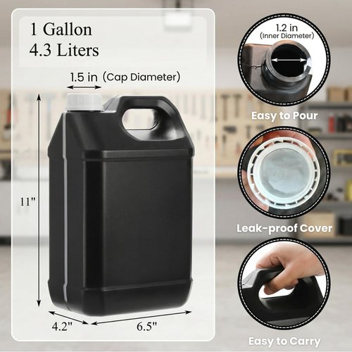 Hacaroa 3 Pack Plastic Storage Jug for Non-Flammable Liquid, 1 Gallon/4L HDPE Motor Oil Container with White Lid&Ergonomic Handle, Black Empty Bottle for Bleach, Detergent, Lubricant, Not for Fuel Use