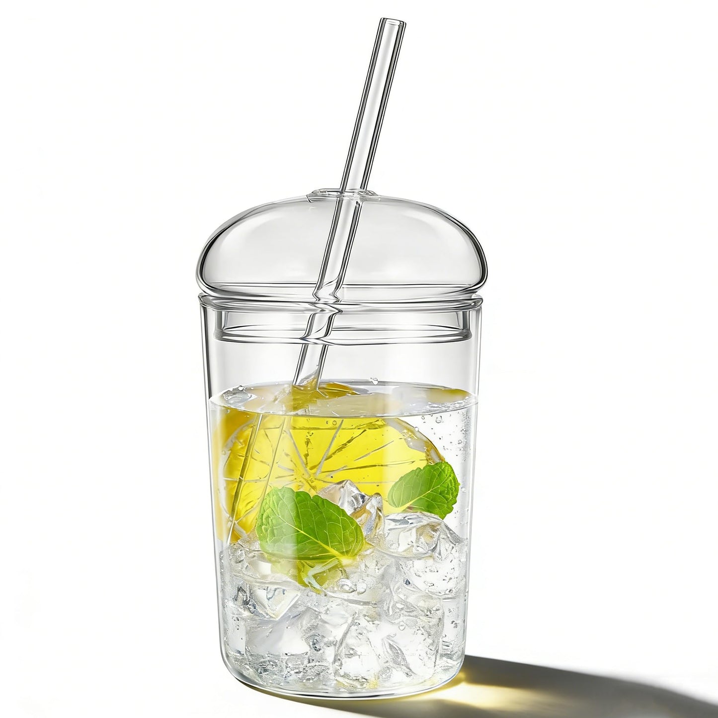 DOITOOL Glass Cups with Lid and Straw, 16 oz Clear Iced Coffee Cup, Reusable Matcha Tumbler for Smoothie Juice, Aesthetic Borosilicate Beverage Drinkware