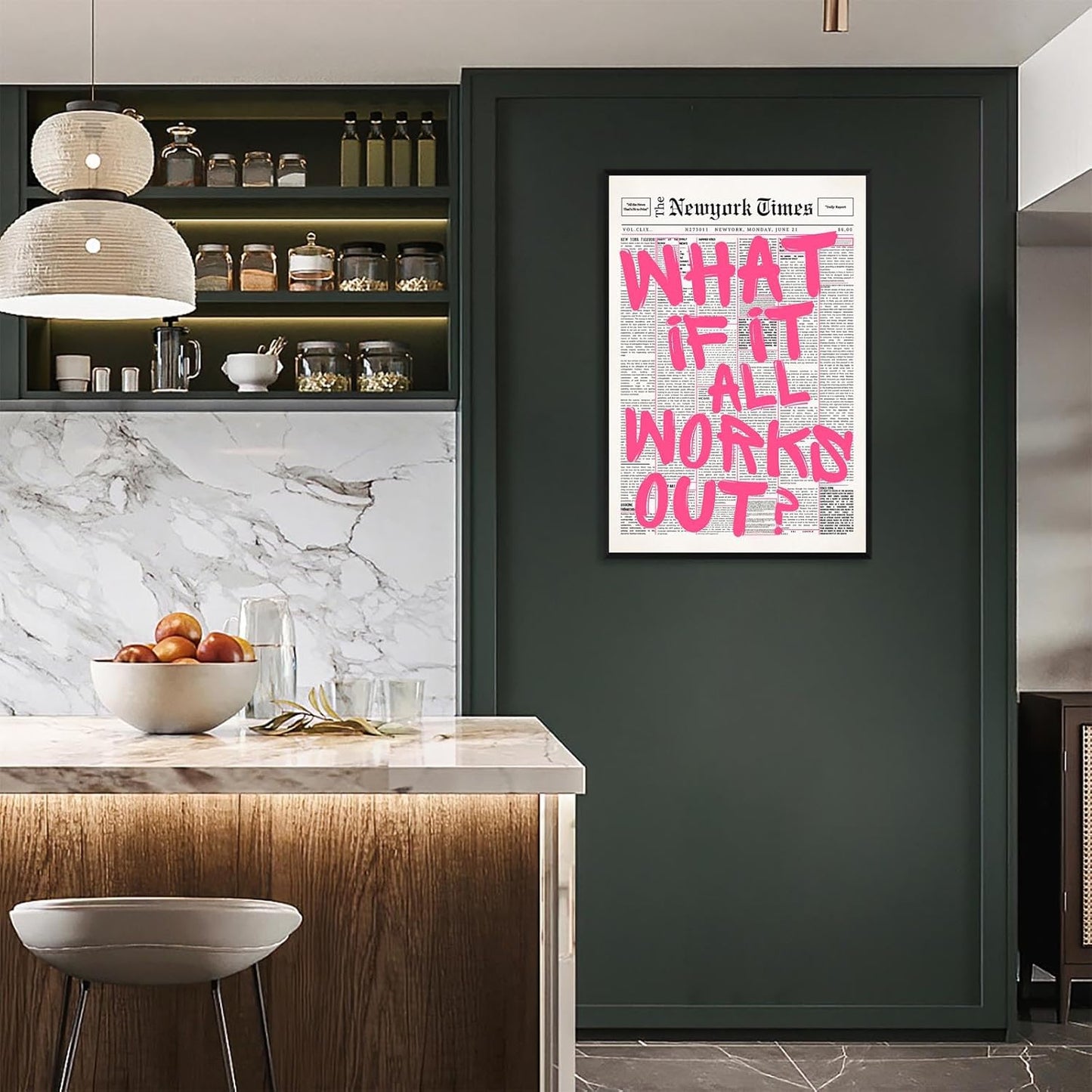 Skiennix Pink What If It All Works Out Wall Art - Inspirational Black & White Canvas Print | 16x24in Framed Decor