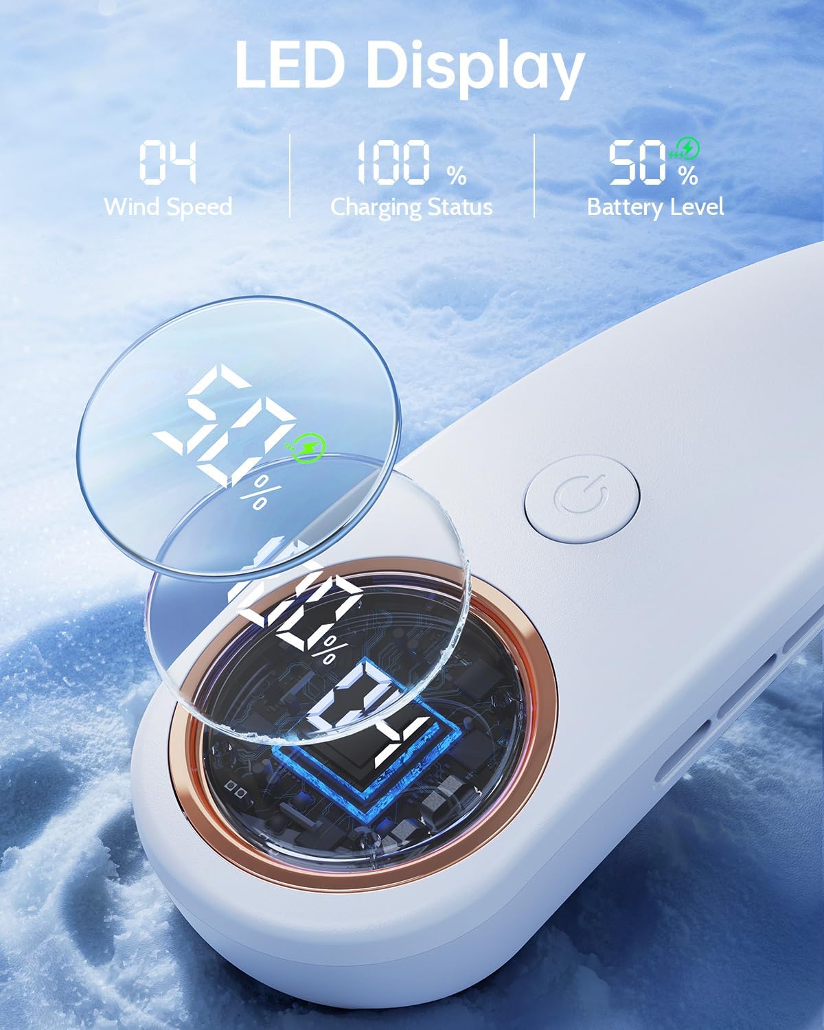 Skiennix Bladeless Neck Fan - Portable 5000mAh USB Rechargeable Cooling Device | 4 Speed LED Display (White)