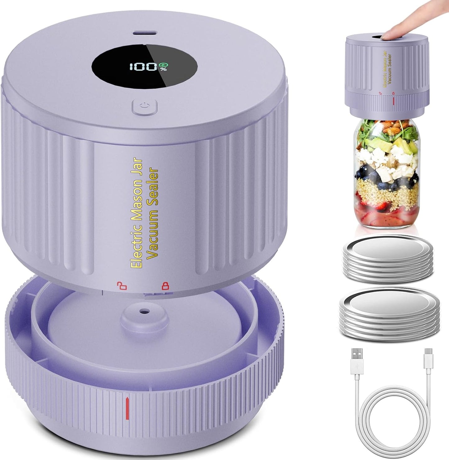LOVE MOMENT Electric Mason Jar Vacuum Sealer Kit - Perfect for Wide & Regular Mouth Jars | Purple