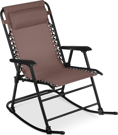 Best Choice Products Zero Gravity Rocking Chair - Folding Reclining Patio Lounge with Adjustable Pillow | Brown