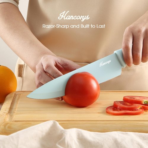 Hancorys Knife Set, 13 PCS Kitchen Knives Set with Nonstick Ceramic Anti-Rust Coating, Stainless Steel Chef Knife Sets with 6 Blade Guards, Dishwasher Safe, House Warming Gifts New Home