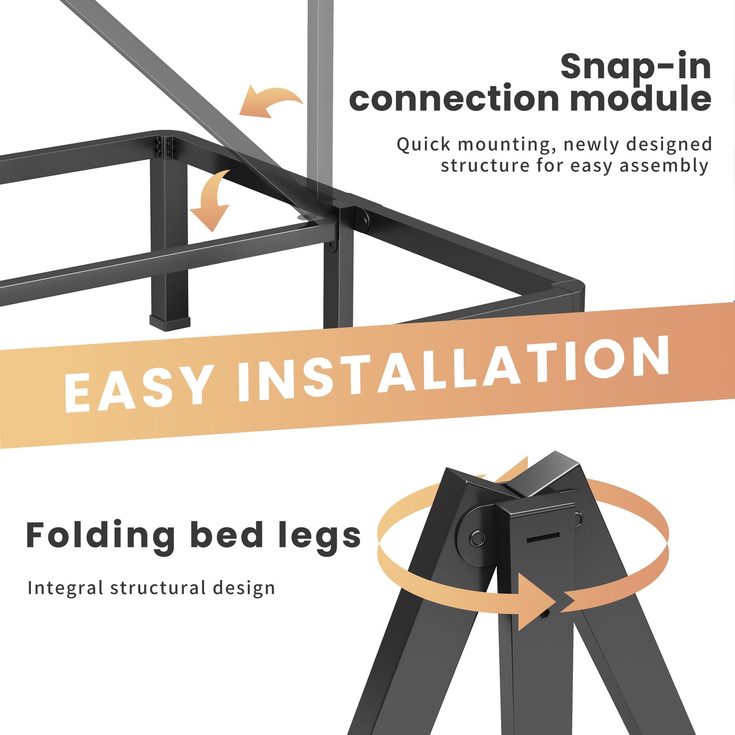 VIPSHOW 18 Inch Twin Heavy Duty 3500 lbs Bed Frame with Round-Corner Legs & Anti-Squeak Design – Quick Assembly Metal Platform, No Box Spring Needed