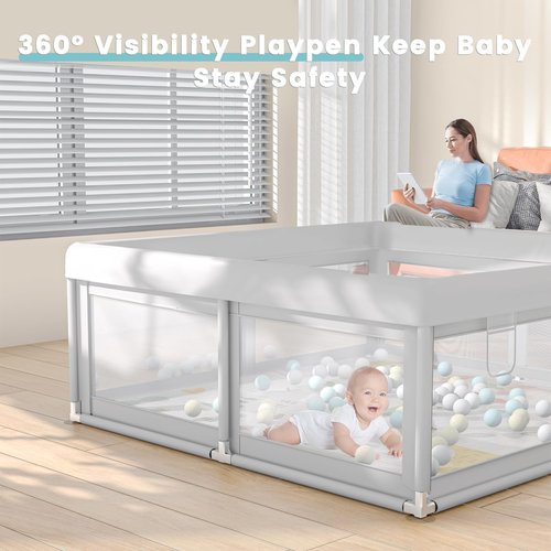 Hiaksedt Baby Playpen - Small 50 x 50 Inch Playard with Mat & Ocean Balls for Toddlers