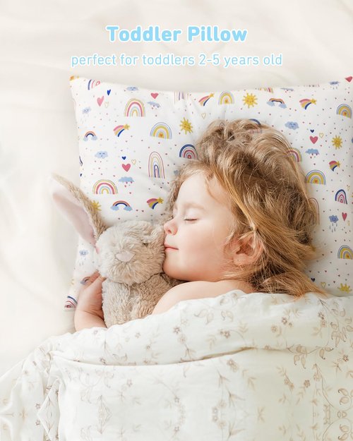 Babebay Toddler Pillow - Soft 13x18 Kids Sleeping Pillow | Machine Washable Cotton Case, Ideal for Travel
