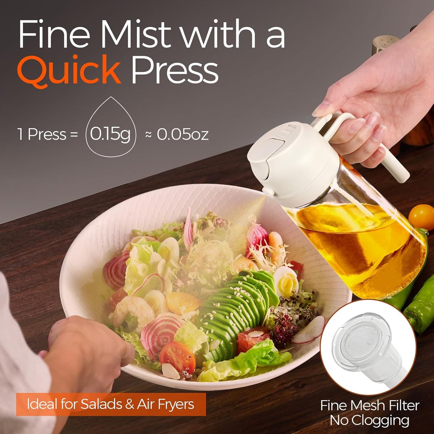 YARRAMATE 2Pcs 16oz Glass Oil Sprayer - Food-Grade Kitchen Dispenser for Cooking & BBQ (White & Orange)