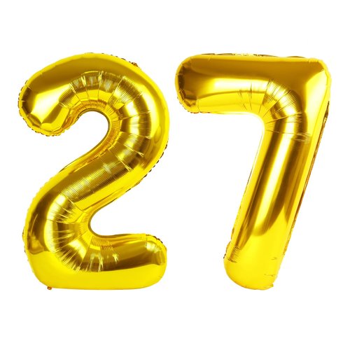 Gold Number 27 Balloon 40 inch, 27 Number Balloons, 27th Gold Birthday Decorations, 27 Year Old Women Men Golden Party Supplies