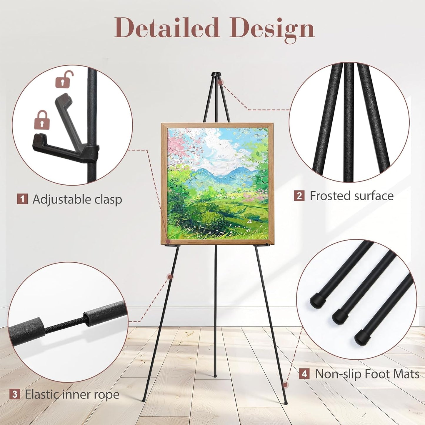 AZEAM 63" Portable Black Metal Easel Stand - Adjustable Display for Weddings, Art, and Posters | Foldable Design