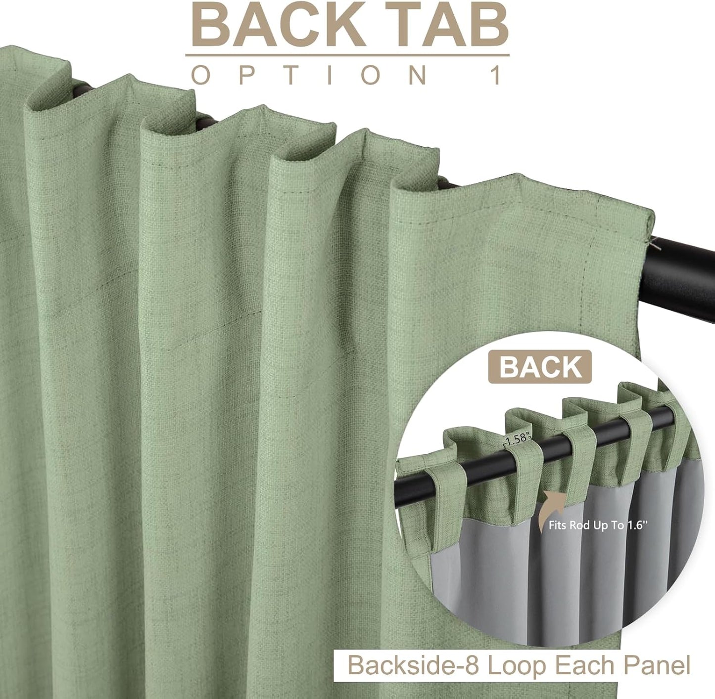 Skiennix 100% Blackout Linen Curtains - Thermal Insulated Drapes for Bedroom | 96" Long, Sage