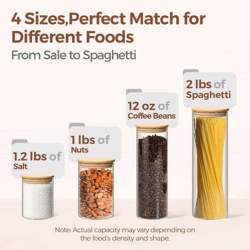 ComSaf Glass Food Storage Jars - Set of 6 Clear Containers with Lids for Kitchen Organization | Ideal for Pasta, Flour, Nuts, and More