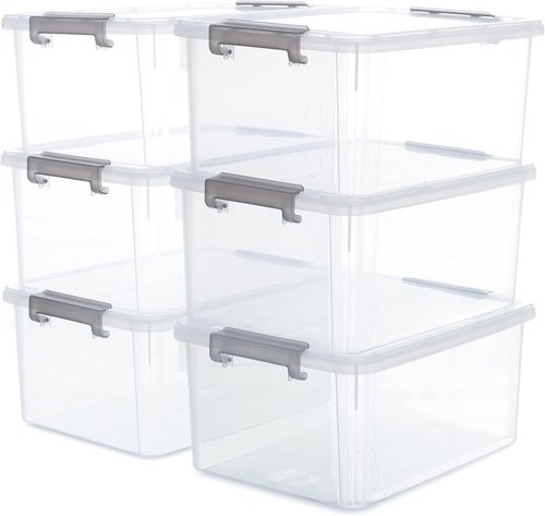 Citylife 17 QT Plastic Storage Bins - 6 Pack Clear Stackable Containers for Garage, Closet, Kitchen