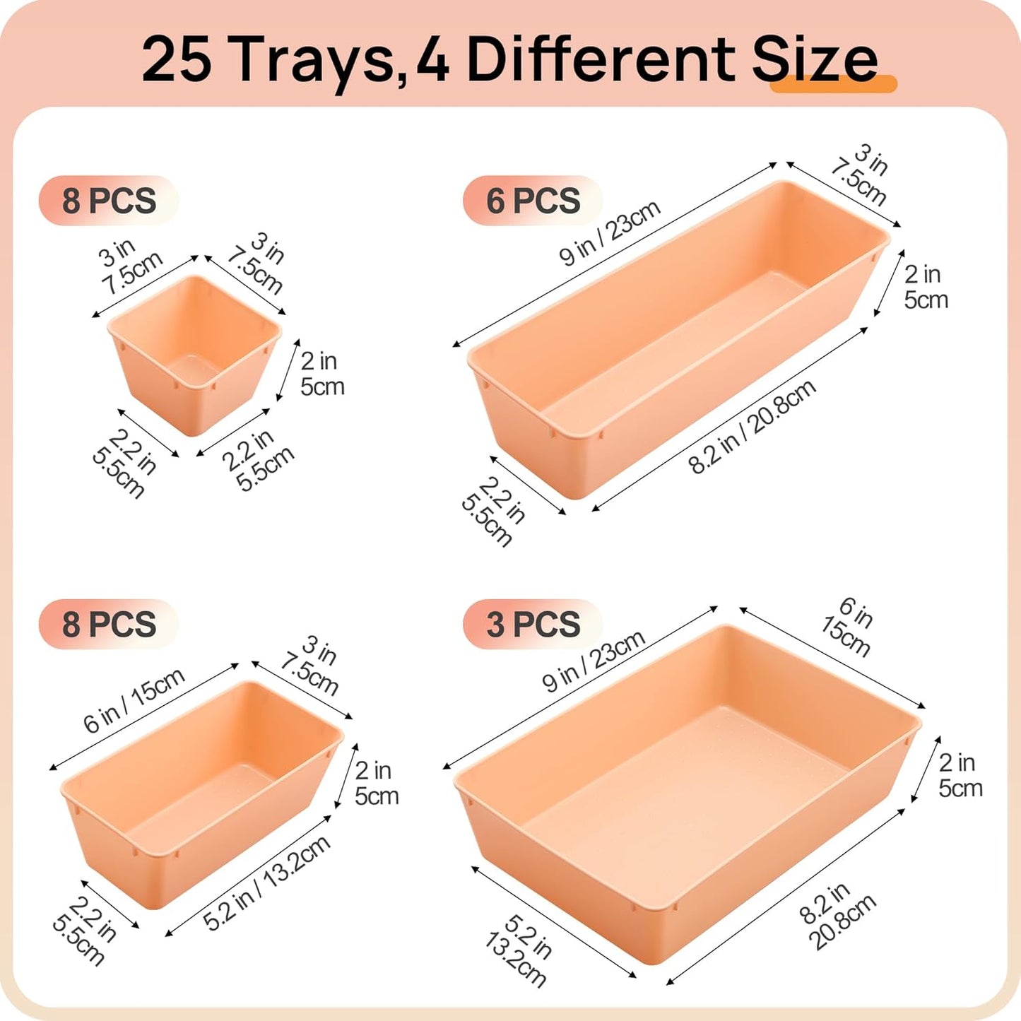 Vtopmart 25 PCS Plastic Drawer Organizers - Versatile Bathroom & Vanity Storage Bins for Makeup, Kitchen & Office