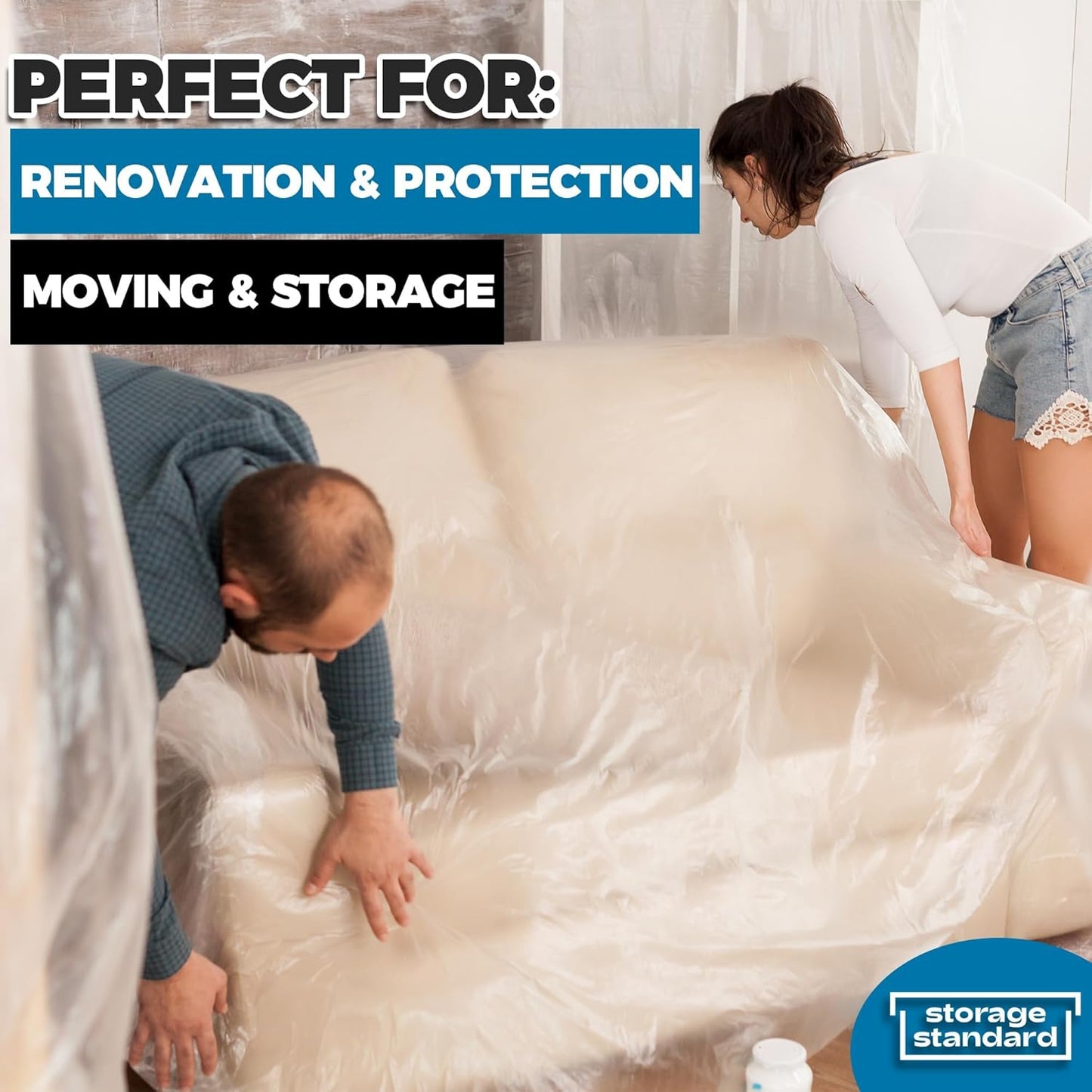 Plastic Furniture Covers - Heavy-Duty Waterproof Couch Cover for Moving | Extra Large 96 x 42 x 62 Inch