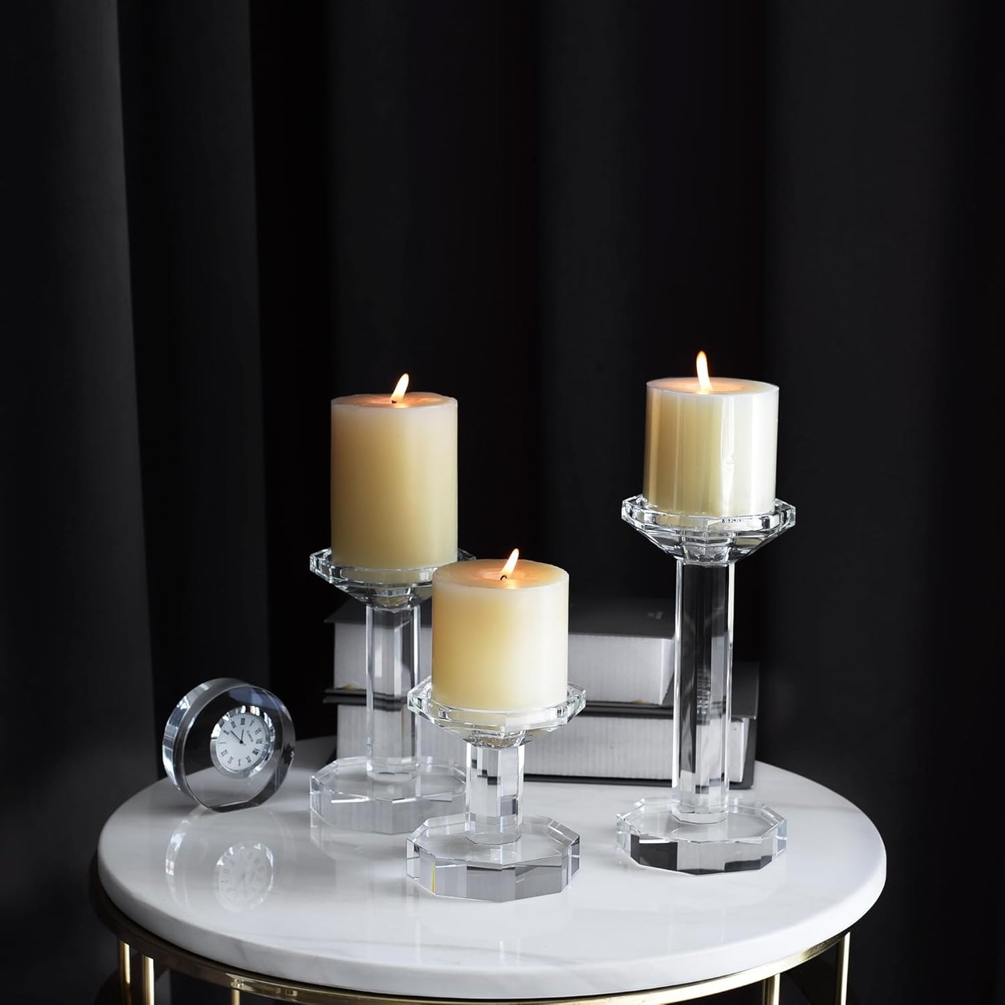Skiennix Crystal Candlestick Holders - Elegant Set of 3 for Weddings & Parties | 4''/6''/8'' Tall
