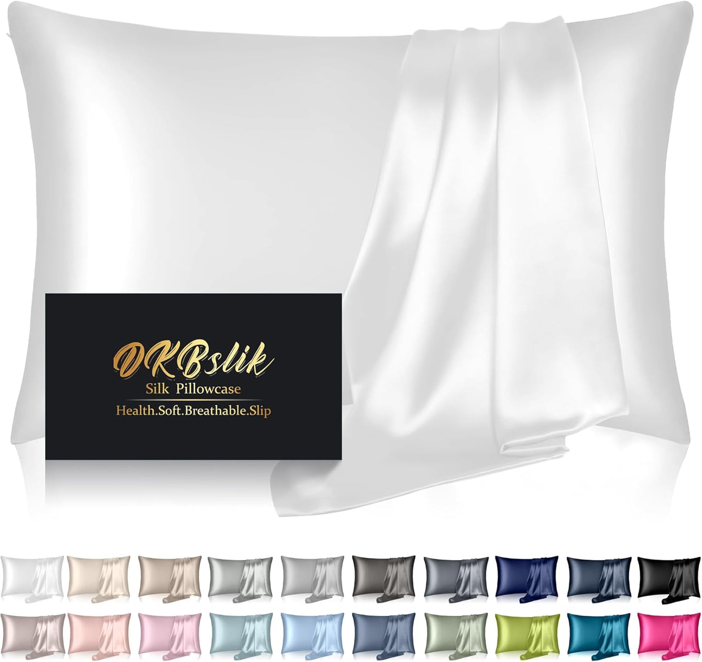 Mulberry Silk Pillowcase | Anti-Acne Cooling Sleep Solution | Standard Size, White, Hidden Zipper