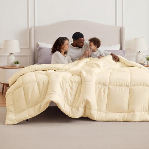 Bedsure Comforter Duvet Insert - Oversized Queen All-Season Quilted Down Alternative Bedding | Cream 98 x 98 Inches