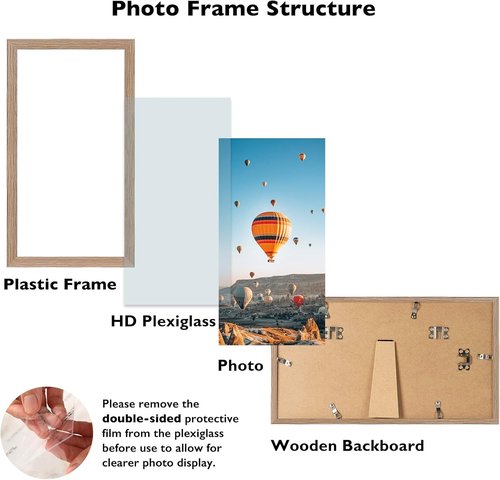 JCJMY 4x8 Picture Frame - Rustic Brown Wall Hanging & Tabletop Display | Shatter Resistant Plexiglass