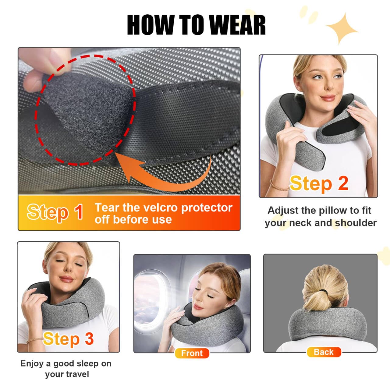 RURING Travel Pillows for Airplanes, Travel Neck Pillow Travel Pillow, Neck Pillow Airplane Memory Foam 360 Degree Support Stowable Pillows for Airplanes Offices and Cars 2PCS (Dark Gray)