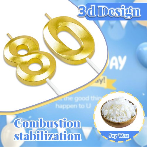 80th Birthday Candles - Festive Cake Decorations for Him & Her | Number Cake Toppers
