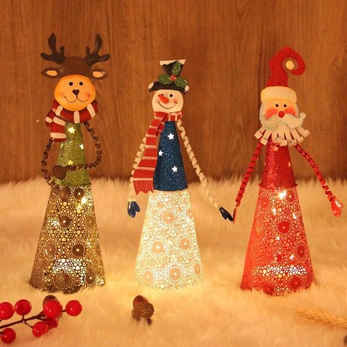 FORUP Lighted Christmas Table Decorations - Set of 3 LED Santa, Snowman & Reindeer Figurines