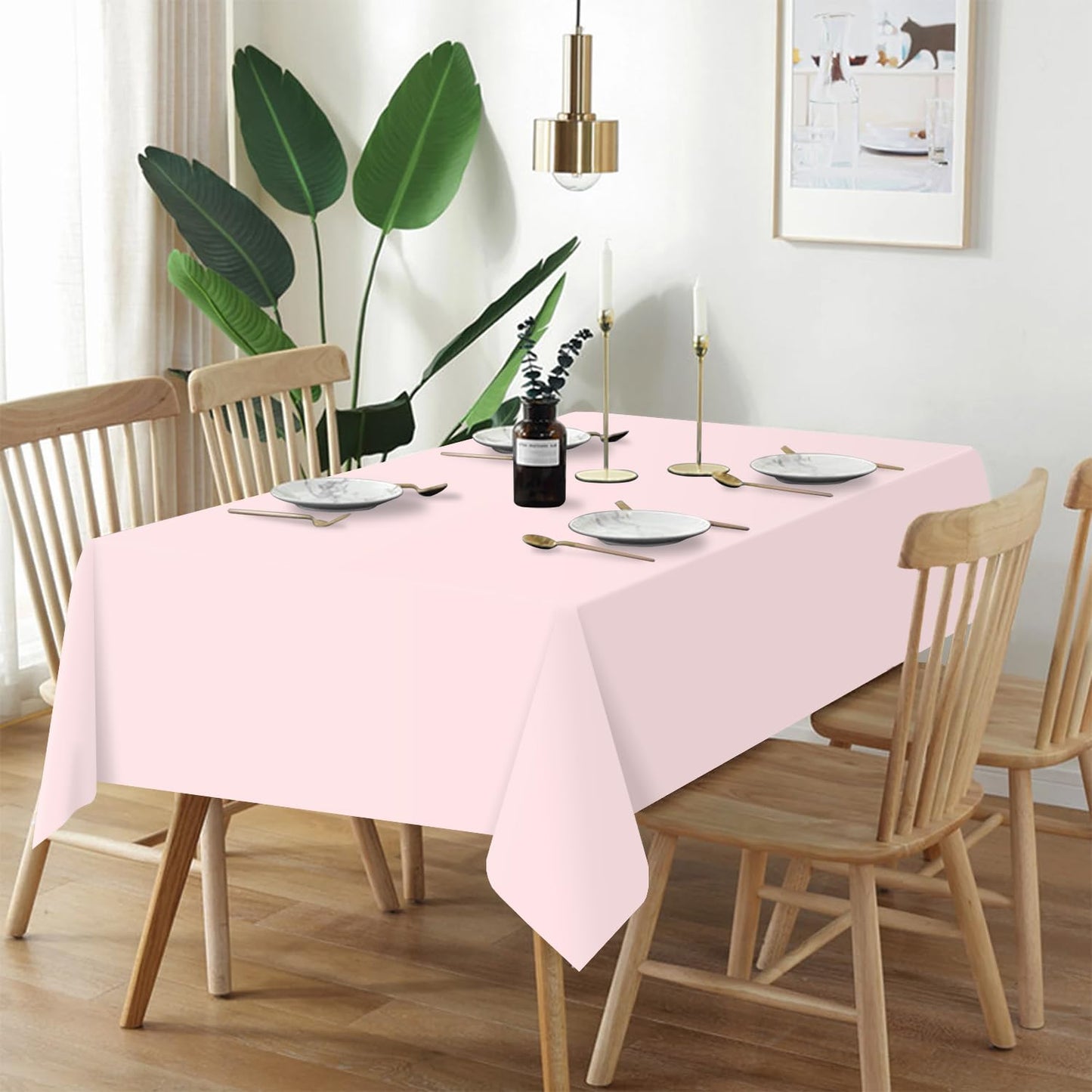 QIKSION Pink Plastic Table Cloth Disposable 2 Pack, 54 x 108 Inch Tablecloths for Valentines, Easter, Mothers Day Decorations, Baby Shower Birthday Party, Rectangle Table Cover