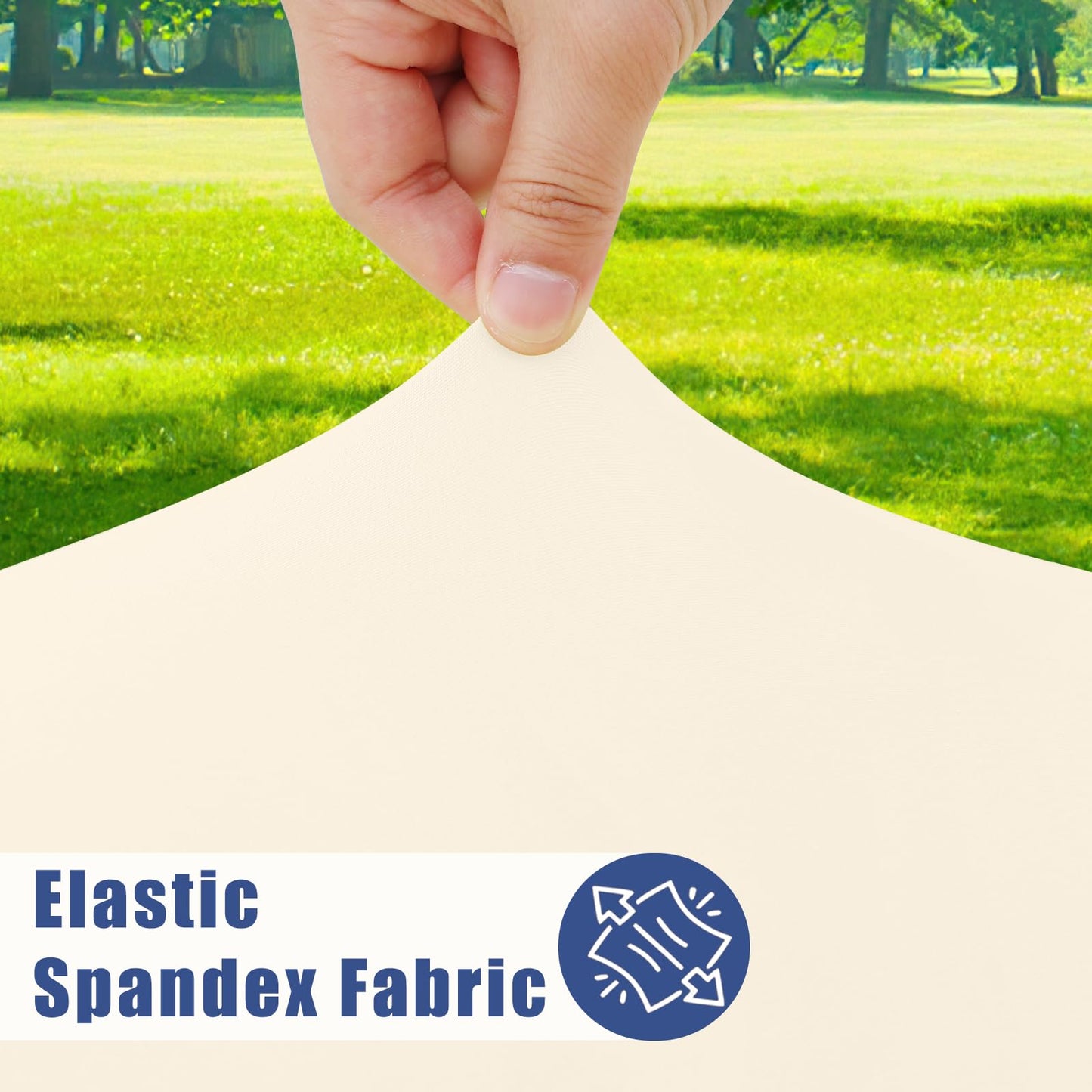 Moosfor Round Spandex Tablecloth, Elastic Fitted Waterproof Tablecloths for 57"-68" Tables, Stretch Washable Picnic Table Cover for Camping, Dining, Indoor and Outdoor, Beige