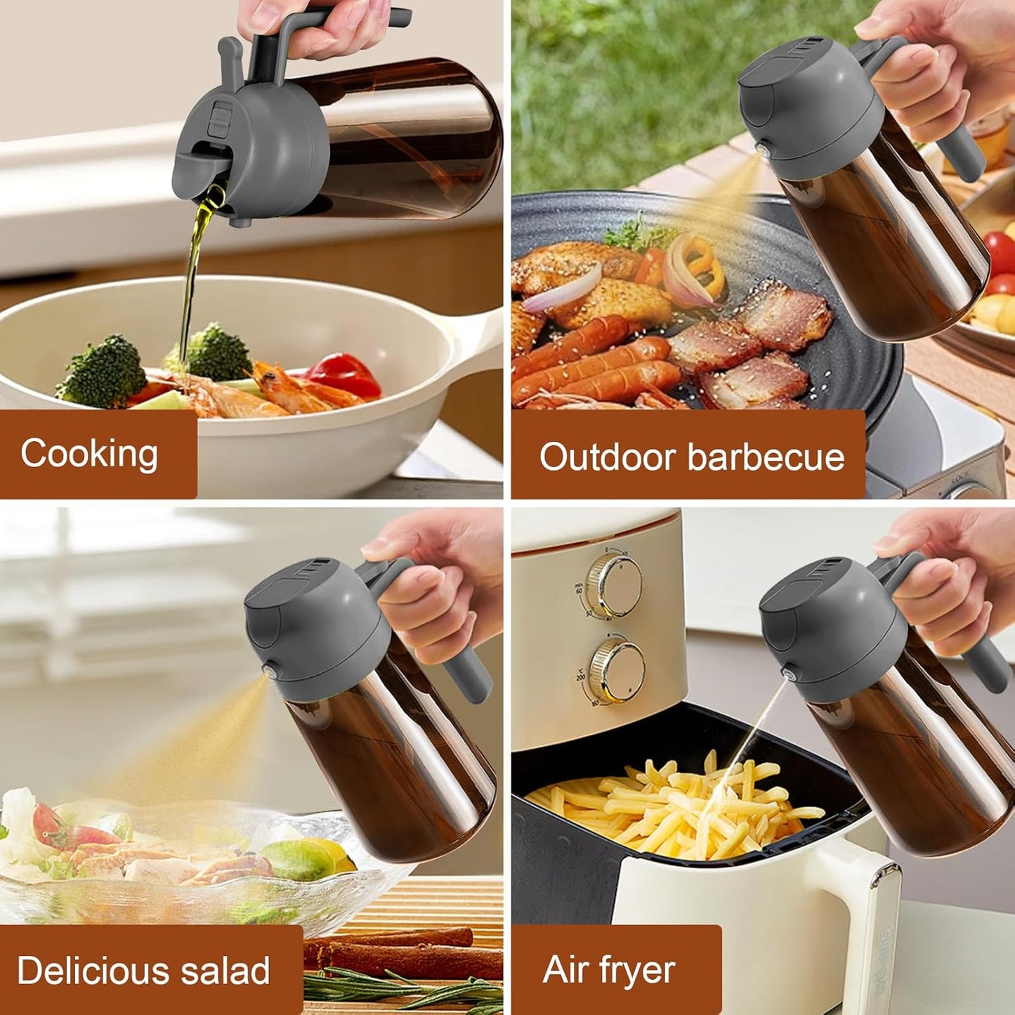 YARRAMATE 16oz Dark Brown Oil Sprayer - Premium Food-Grade 2-in-1 Olive Oil Dispenser for Cooking & BBQ