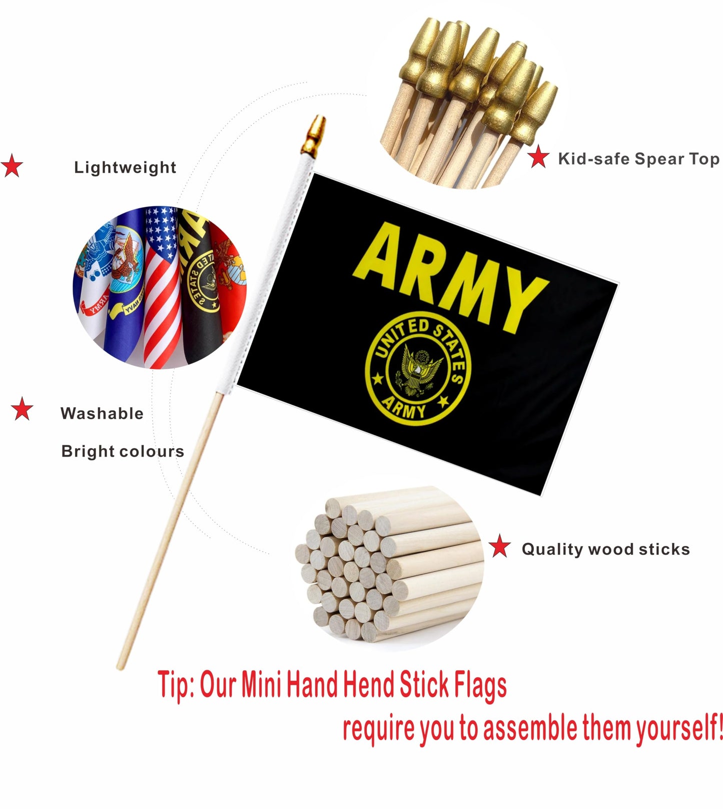 LUSEOAN 20 Pack Military Flag Set Small Mini Army Armed Forces All Branches Handheld Flags on Wooden Stick for Veterans Day,Memorial Day,US Fourth of July Decorations,5x8 Inch