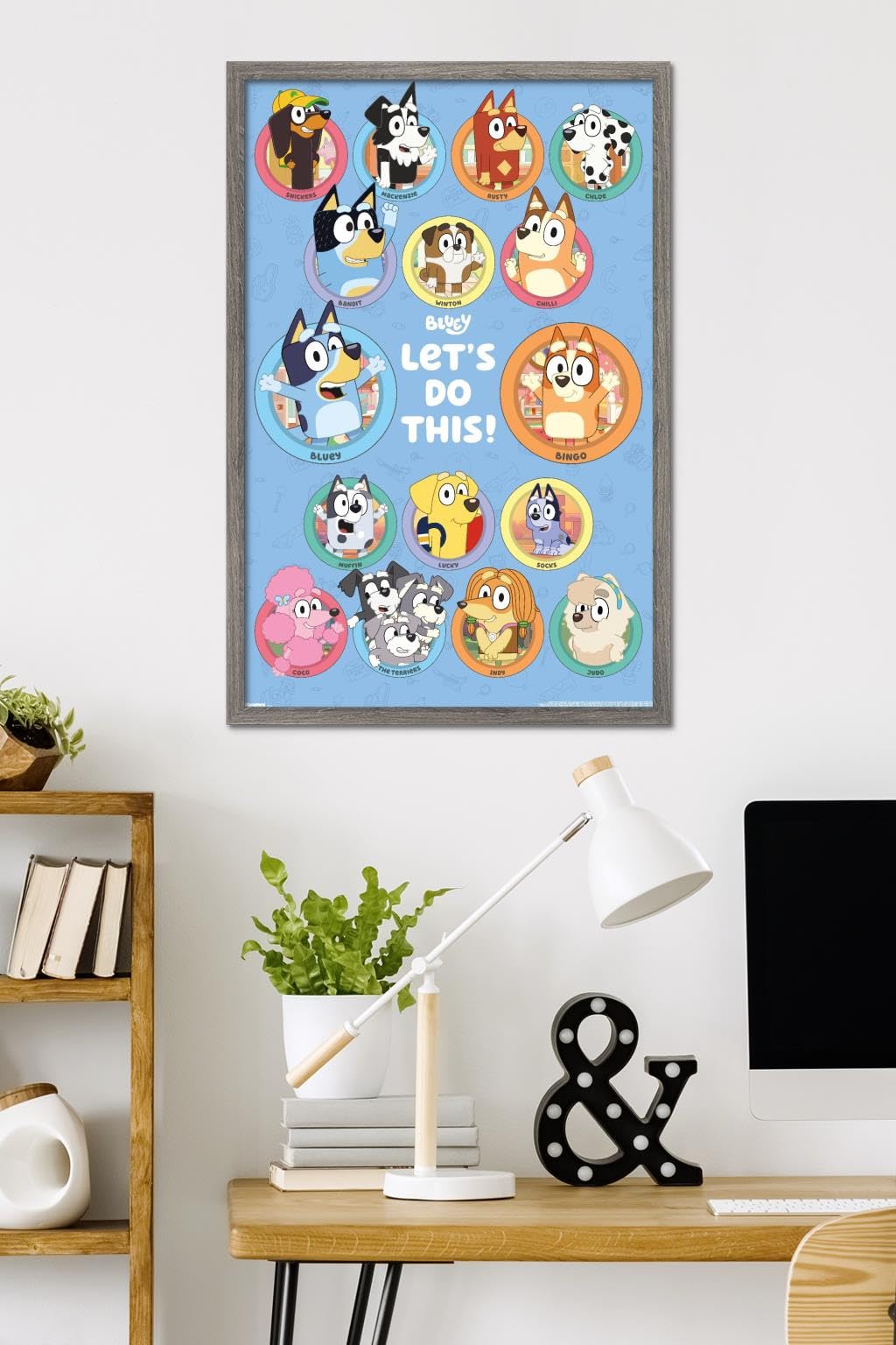 Bluey - Grid Wall Poster, 34L" x 22.4W", Barnwood Framed Version