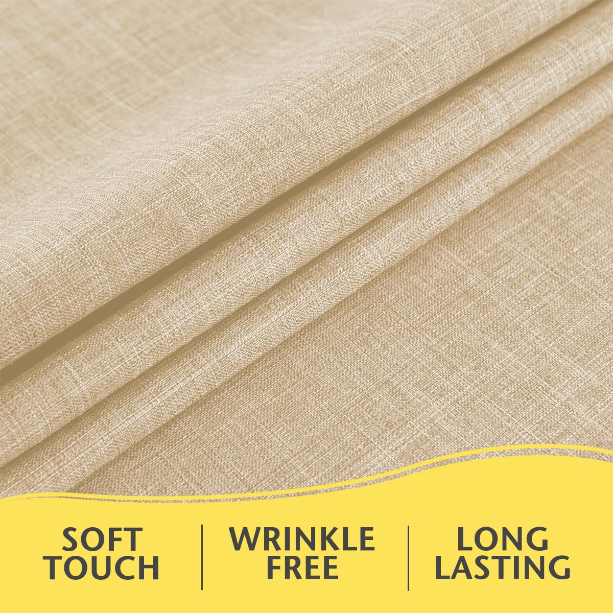 Hereisa Linen Textured Rectangle Tablecloth, Waterproof & Stain Resistant Fabric Table Cloth, Wrinkle Free Linen Dining Decorative Farmhouse Table Cover for Dining/Buffet/Wedding, 52 x 70 Inch, Beige