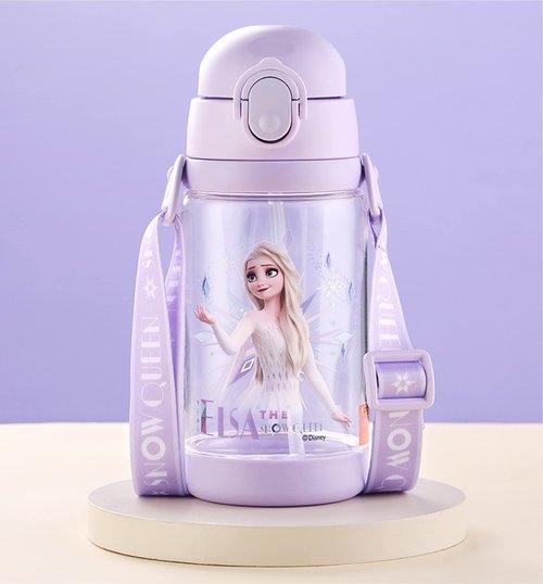 Everyday Delights Frozen Elsa Water Bottle Double Covers with Straw and Strap 520ml - Purple