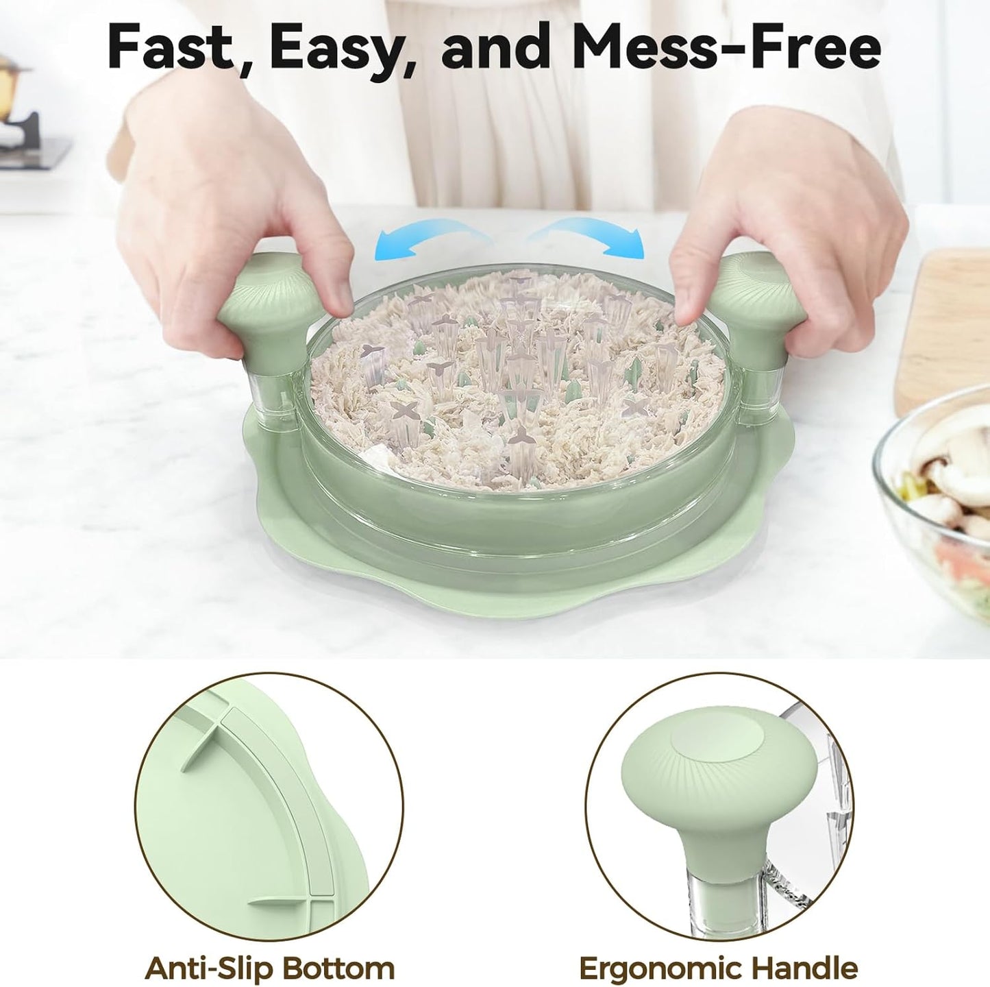 Ukeetap 10" Pro Chicken Shredder Tool - BPA-Free, Ergonomic Design, Large Green Meat Grinder